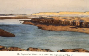 لوحة زيتية لنهر الفرات في منطقة التبني، رسم عام 1899