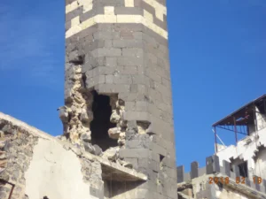 الأضرار الجسيمة في المئذنة، جامع الدالاتي، حمص