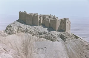 Aerial view of Qalʿat Ibn Maʿn (castle) from the west