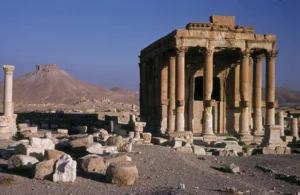 Baalshamin Temple, general view from southeast, Qalat Ibn Maan in background